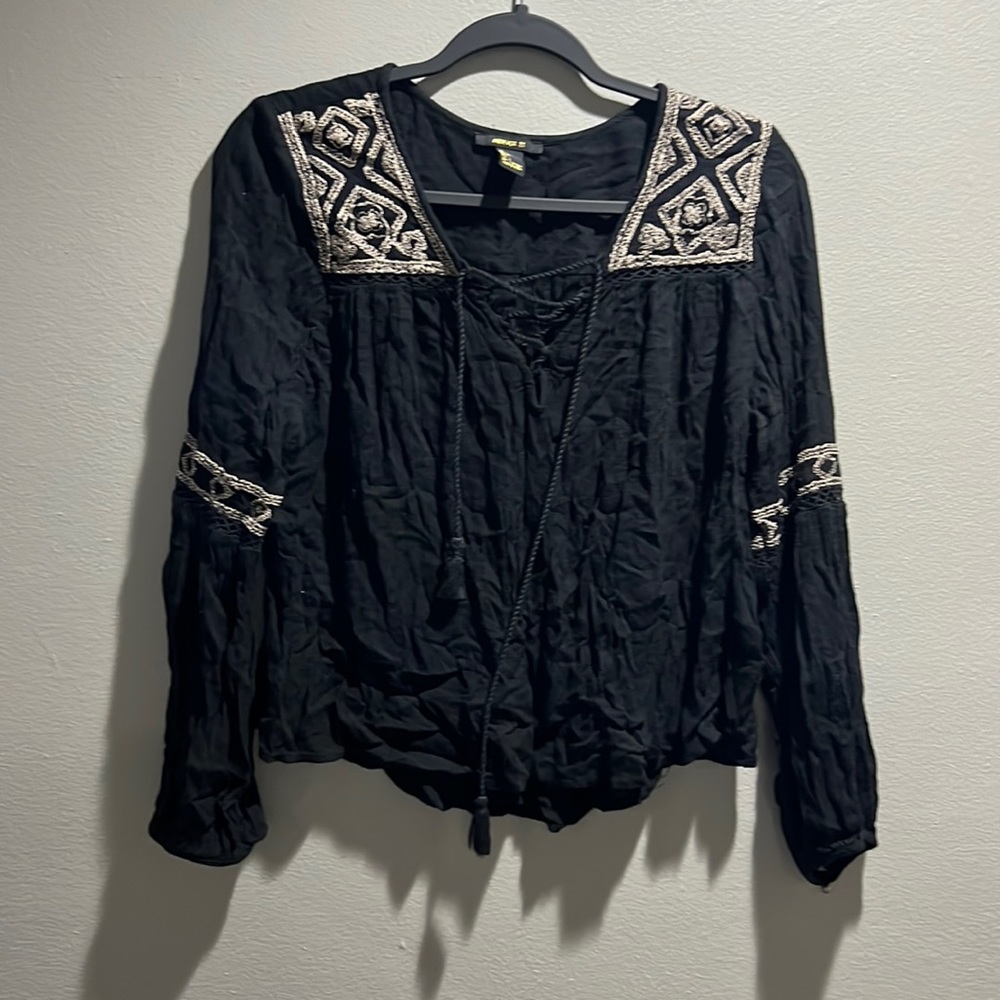 Peasant top , cottage core , black top , long sleeve , black , Forever21